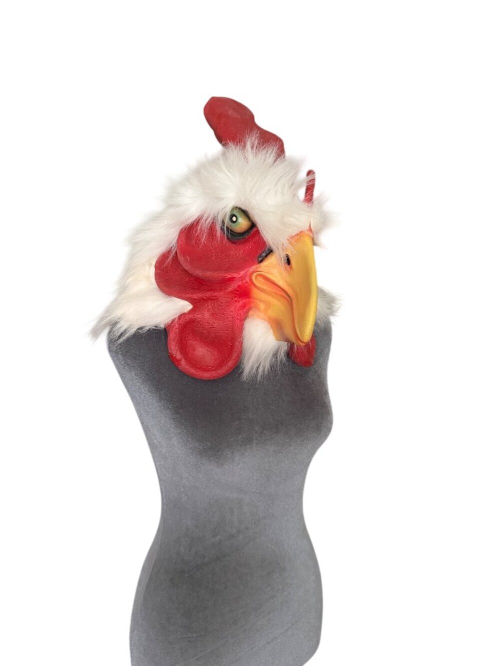 Chicken Rooster Latex Mask With White Faux Fur & Red Details For Adults